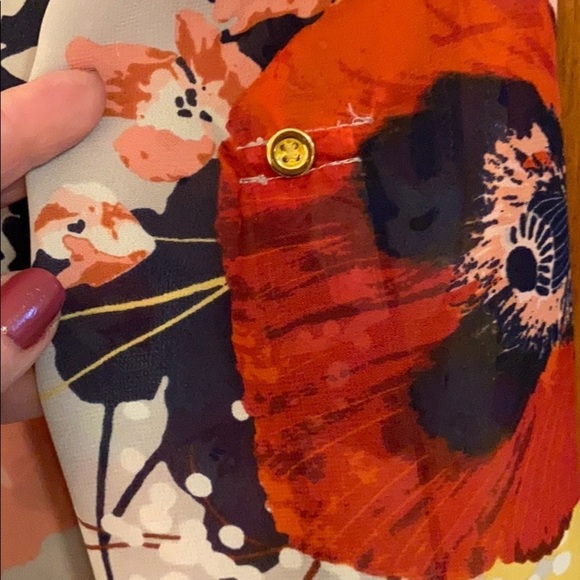 A.N.A. Henley Floral Splash Dressy Casual Gold Button Summer/Spring Blouse PM - Picture 5 of 8